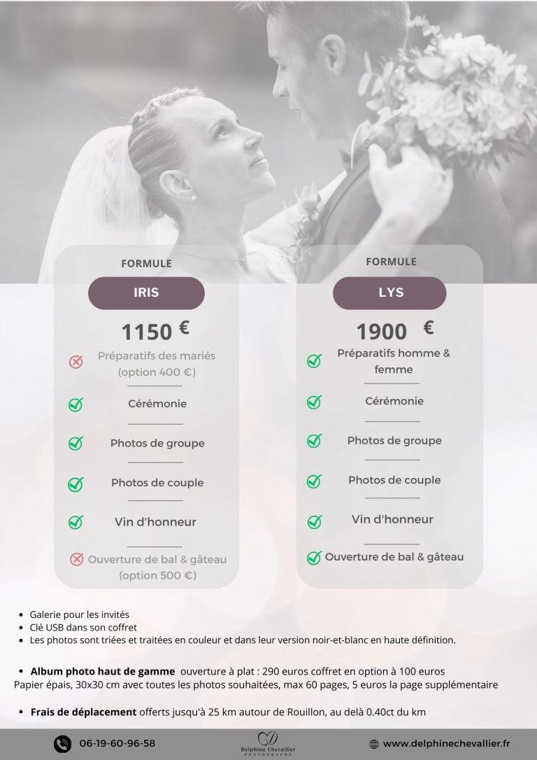 tarifs mariage 2025